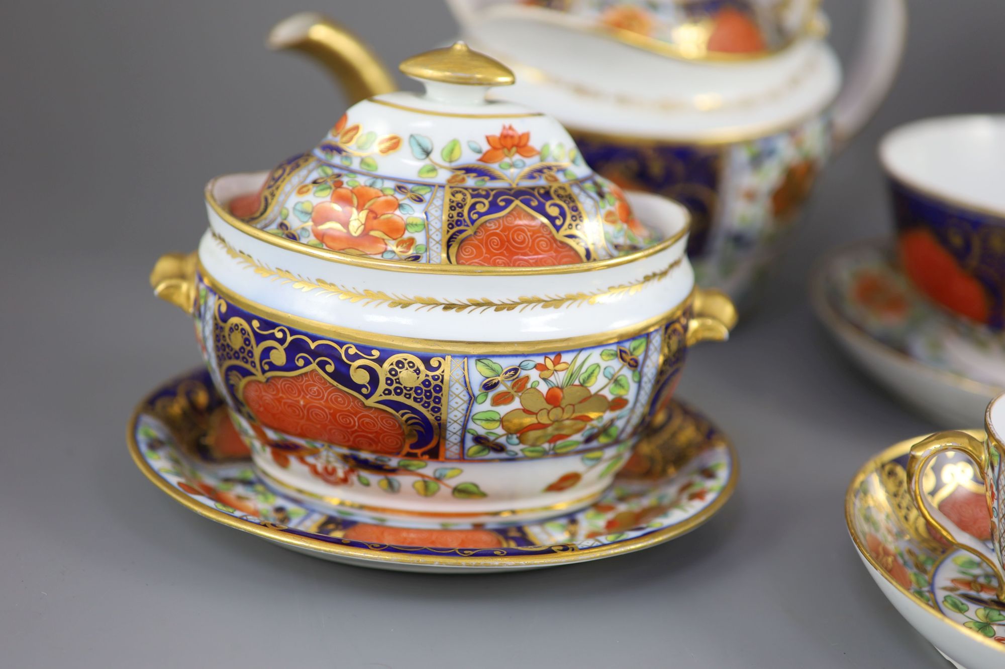 A Herculaneum porcelain Imari pattern 8080 part tea and coffee set, c.1812-15,